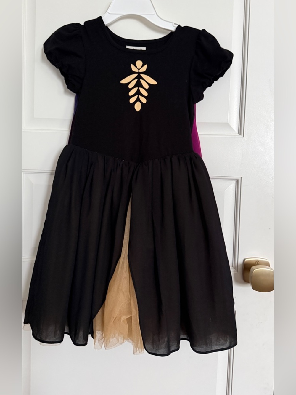 Girls Black Puff-Sleeve Royal princess Dress with removable cape.